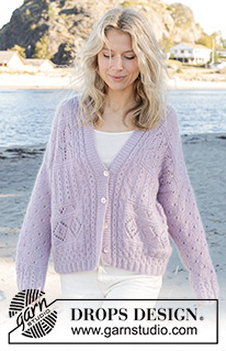Fabled Harbour Cardigan / DROPS 241-10 - DROPS Kid-Silk ja DROPS Alpaca lõngadest alt üles kootud pitsmustriga kardigan suurustele S kuni XXXL