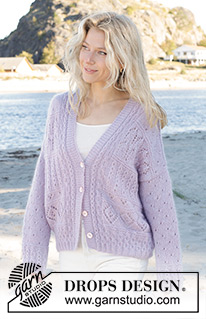 Fabled Harbour Cardigan / DROPS 241-10 - DROPS Kid-Silk ja DROPS Alpaca lõngadest alt üles kootud pitsmustriga kardigan suurustele S kuni XXXL