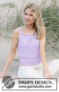 Scent of Lilac / DROPS 241-12 - Top crocheté de haut en bas avec point ajouré, en DROPS Safran. Du S au XXXL.
