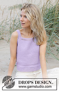 Scent of Lilac / DROPS 241-12 - Top crocheté de haut en bas avec point ajouré, en DROPS Safran. Du S au XXXL.