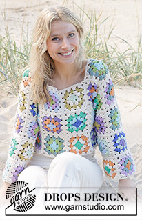 Garden Squares Sweater / DROPS 241-16 - DROPS Paris lõngast heegeldatud vanaemaruutudega džemper suurustele S kuni XXXL