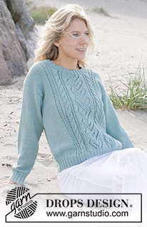 Celtic Harmony / DROPS 241-17 - Pull tricoté de bas en haut avec torsades et point ajouré, en DROPS Merino Extra Fine ou DROPS Cotton Merino. Du S au XXXL