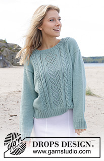 Celtic Harmony / DROPS 241-17 - Pull tricoté de bas en haut avec torsades et point ajouré, en DROPS Merino Extra Fine ou DROPS Cotton Merino. Du S au XXXL