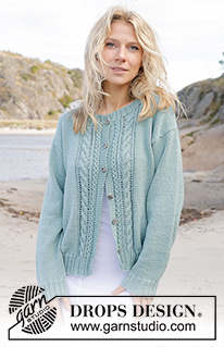 Celtic Harmony Cardigan / DROPS 241-18 - Gebreid vest in DROPS Merino Extra Fine of DROPS Cotton Merino. Het werk wordt van onder naar boven gebreid met kabels en kantpatroon. Maat: S - XXXL