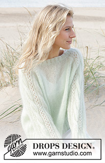 Sweet Spring / DROPS 241-2 - Gestrickter Pullover in 2 Fäden DROPS Kid-Silk. Die Arbeit wird von oben nach unten mit Raglan, Zopfmuster und Lochmuster gestrickt. Größe S - XXXL.