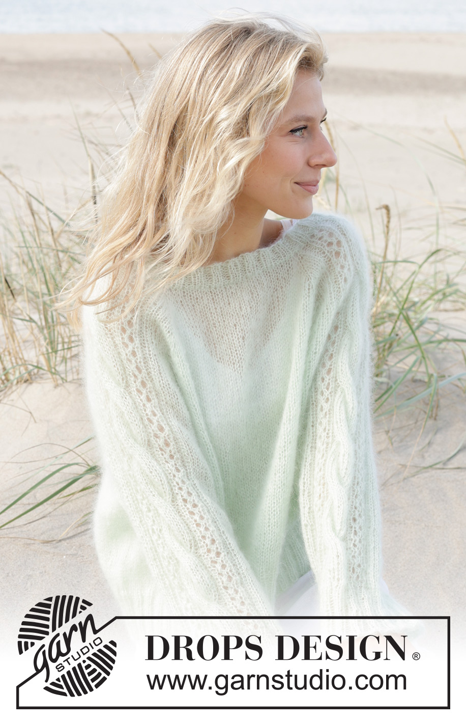 Sweet Spring / DROPS 241-2 - Gestrickter Pullover in 2 Fäden DROPS Kid-Silk. Die Arbeit wird von oben nach unten mit Raglan, Zopfmuster und Lochmuster gestrickt. Größe S - XXXL.