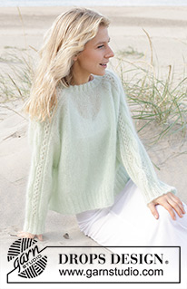 Sweet Spring / DROPS 241-2 - Gestrickter Pullover in 2 Fäden DROPS Kid-Silk. Die Arbeit wird von oben nach unten mit Raglan, Zopfmuster und Lochmuster gestrickt. Größe S - XXXL.