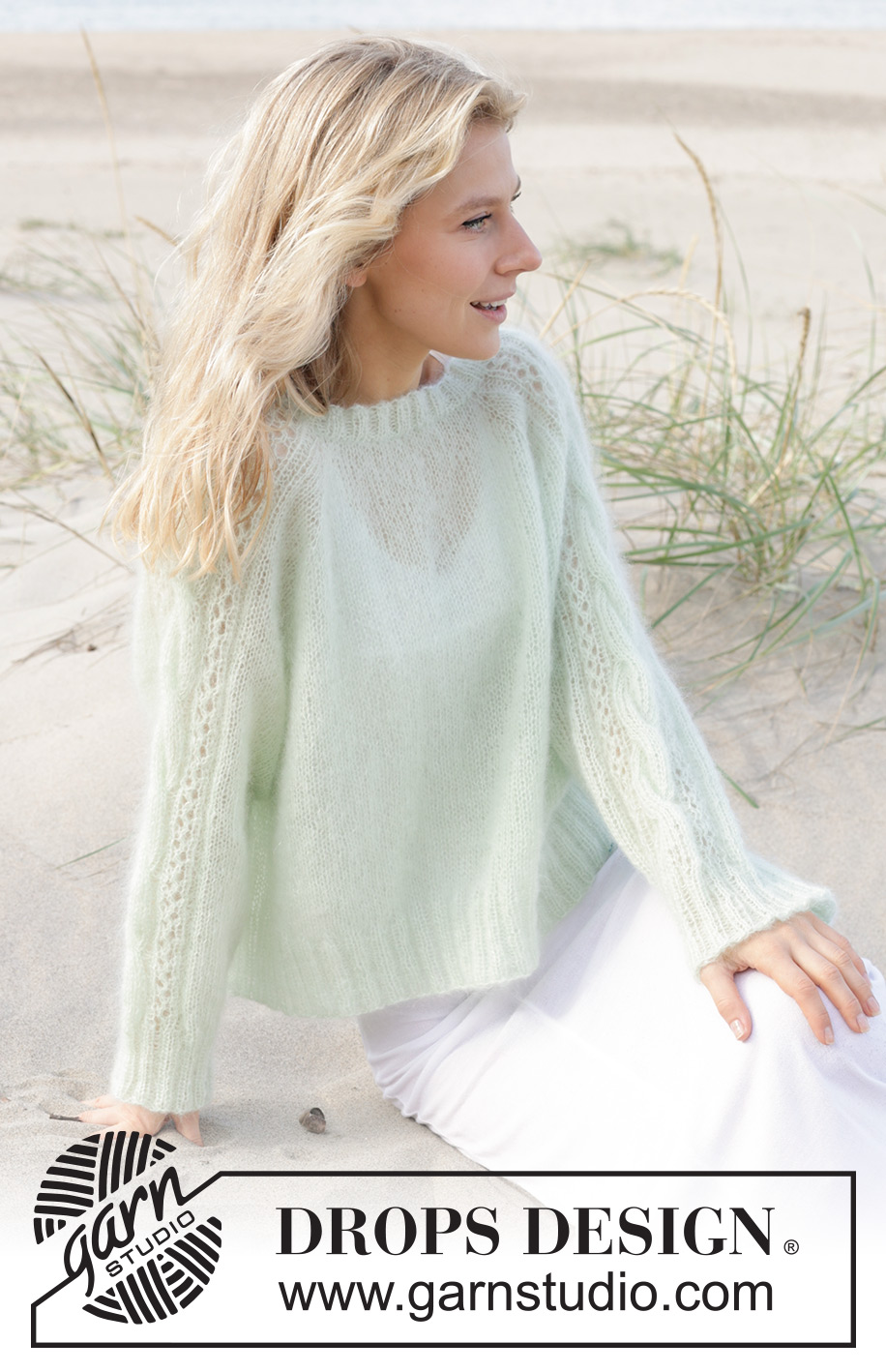 Sweet Spring / DROPS 241-2 - Gestrickter Pullover in 2 Fäden DROPS Kid-Silk. Die Arbeit wird von oben nach unten mit Raglan, Zopfmuster und Lochmuster gestrickt. Größe S - XXXL.