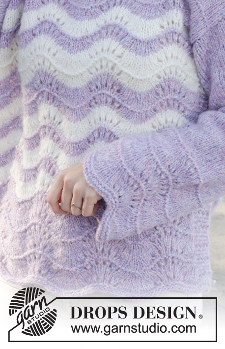 Lavender Lightning / DROPS 241-21 - Pull tricoté de bas en haut avec point de vagues et rayures, en DROPS Air. Du S au XXXL