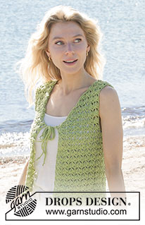 Boogie Nights Vest / DROPS 241-24 - Gehaakte top in DROPS Cotton Merino. Het werk wordt van onder naar boven gehaakt met waaierpatroon. Maten S - XXXL.
