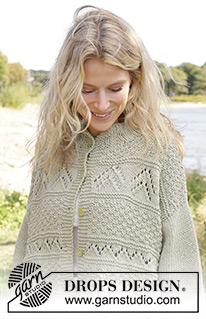 Mossy Mingle Cardigan / DROPS 241-25 - Gebreid vest in DROPS Paris. Het werk wordt van onder naar boven gebreid, met kant- en reliëfpatroon. Maten XS - XXL.