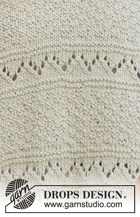 Mossy Mingle Sweater / DROPS 241-26 - Knitted sweater in DROPS Paris. Piece is knitted bottom up with lace and relief pattern. Size XS – XXL.