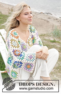 Garden Squares Cardigan / DROPS 241-27 - Kabátek ze čtverců háčkovaný z příze DROPS Paris. Velikost S - XXXL.