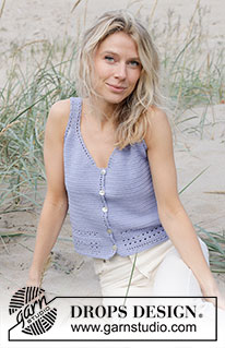 Scent of Lilac Vest / DROPS 241-28 - Top crocheté de haut en bas avec point ajouré, en DROPS Safran. Du S au XXXL.