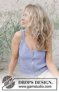 Scent of Lilac Vest / DROPS 241-28 - Top crocheté de haut en bas avec point ajouré, en DROPS Safran. Du S au XXXL.