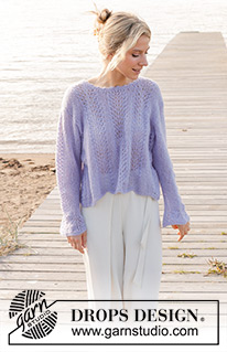Trip to Provence / DROPS 241-29 - Gebreide trui in DROPS Brushed Alpaca Silk. Het werk wordt van onder naar boven gebreid met golfpatroon en trompetmouwen. Maat: S - XXXL
