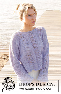 Trip to Provence / DROPS 241-29 - Gebreide trui in DROPS Brushed Alpaca Silk. Het werk wordt van onder naar boven gebreid met golfpatroon en trompetmouwen. Maat: S - XXXL