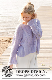 Trip to Provence / DROPS 241-29 - Gebreide trui in DROPS Brushed Alpaca Silk. Het werk wordt van onder naar boven gebreid met golfpatroon en trompetmouwen. Maat: S - XXXL