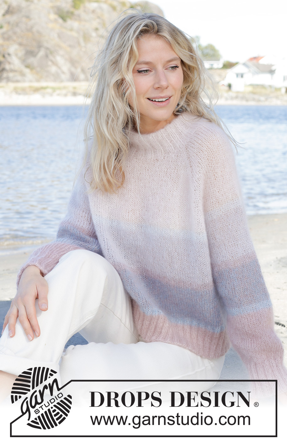 Watercolour Horizons Sweater / DROPS 241-3 - Gebreide trui in 2 draden DROPS Kid-Silk. Het werk wordt van boven naar beneden gebreid met raglan, tricotsteek, strepen en dubbele halsrand. Maten S - XXXL.