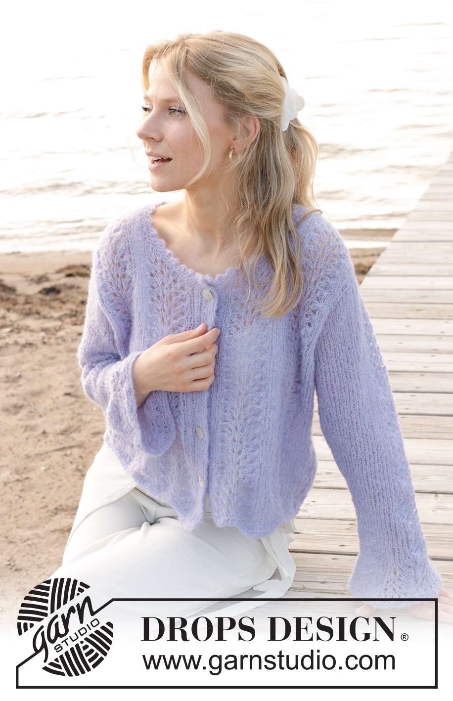 Trip to Provence Cardigan / DROPS 241-30 - Gilet tricoté de bas en haut avec point de vagues, bordures en jersey double, et manches trompettes, en DROPS Brushed Alpaca Silk. Du S au XXXL