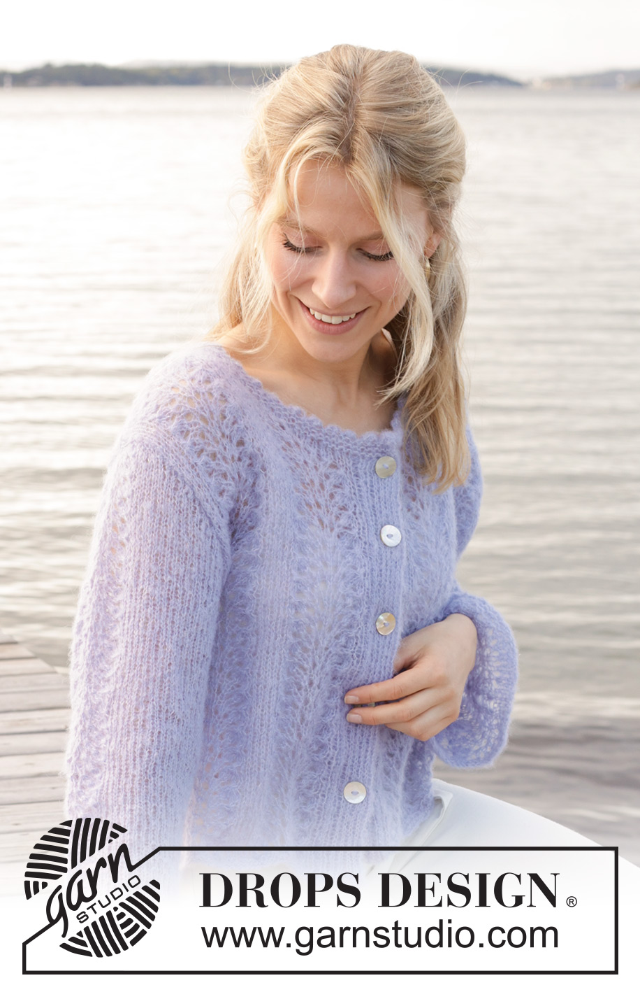 Trip to Provence Cardigan / DROPS 241-30 - Gilet tricoté de bas en haut avec point de vagues, bordures en jersey double, et manches trompettes, en DROPS Brushed Alpaca Silk. Du S au XXXL