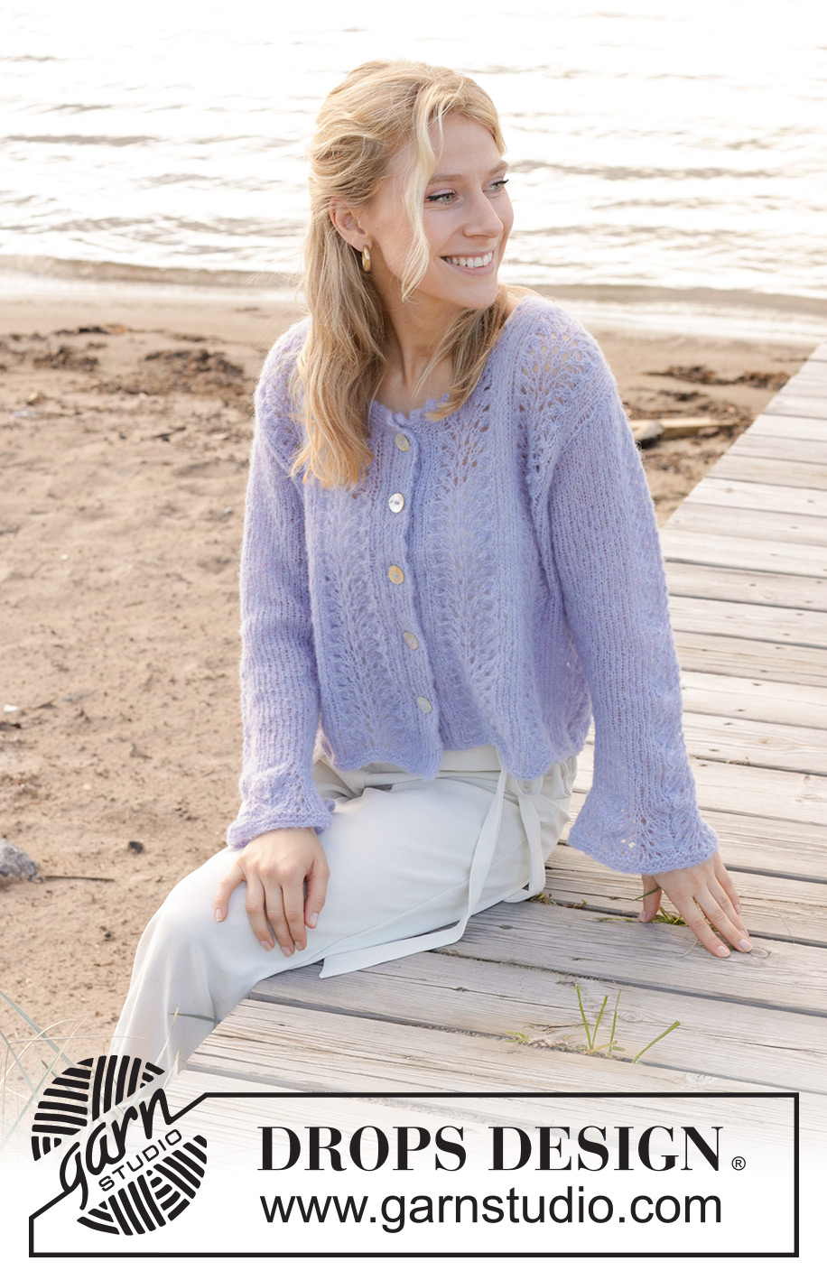 Trip to Provence Cardigan / DROPS 241-30 - Gilet tricoté de bas en haut avec point de vagues, bordures en jersey double, et manches trompettes, en DROPS Brushed Alpaca Silk. Du S au XXXL