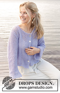 Trip to Provence Cardigan / DROPS 241-30 - Gilet tricoté de bas en haut avec point de vagues, bordures en jersey double, et manches trompettes, en DROPS Brushed Alpaca Silk. Du S au XXXL