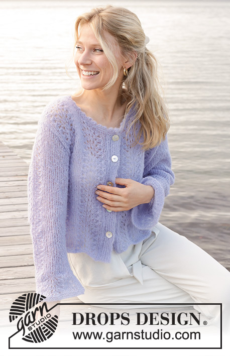 Trip to Provence Cardigan / DROPS 241-30 - Gilet tricoté de bas en haut avec point de vagues, bordures en jersey double, et manches trompettes, en DROPS Brushed Alpaca Silk. Du S au XXXL