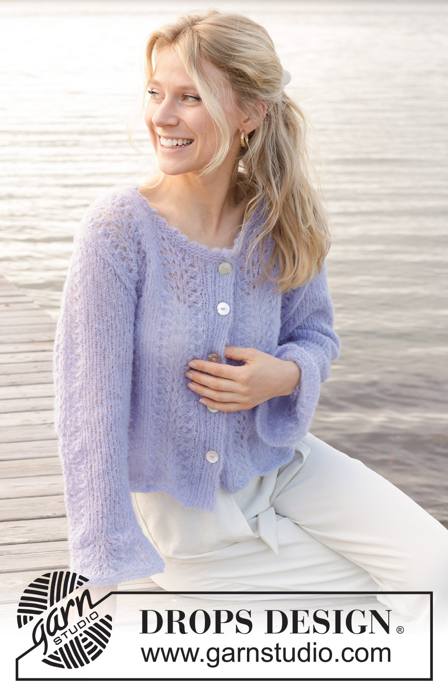 Trip to Provence Cardigan / DROPS 241-30 - Gilet tricoté de bas en haut avec point de vagues, bordures en jersey double, et manches trompettes, en DROPS Brushed Alpaca Silk. Du S au XXXL