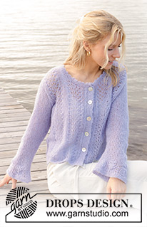 Trip to Provence Cardigan / DROPS 241-30 - Gilet tricoté de bas en haut avec point de vagues, bordures en jersey double, et manches trompettes, en DROPS Brushed Alpaca Silk. Du S au XXXL