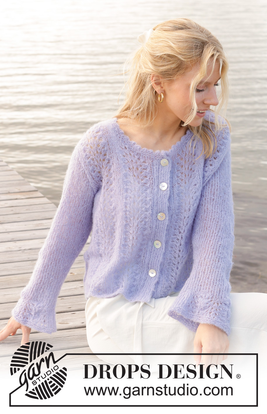 Trip to Provence Cardigan / DROPS 241-30 - Gilet tricoté de bas en haut avec point de vagues, bordures en jersey double, et manches trompettes, en DROPS Brushed Alpaca Silk. Du S au XXXL