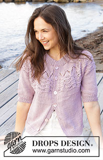 Hope Bay Cardigan / DROPS 241-31 - Knitted short-sleeved jacket in DROPS Muskat. The piece is worked top down with double neck and round yoke with wave pattern. Sizes S - XXXL.