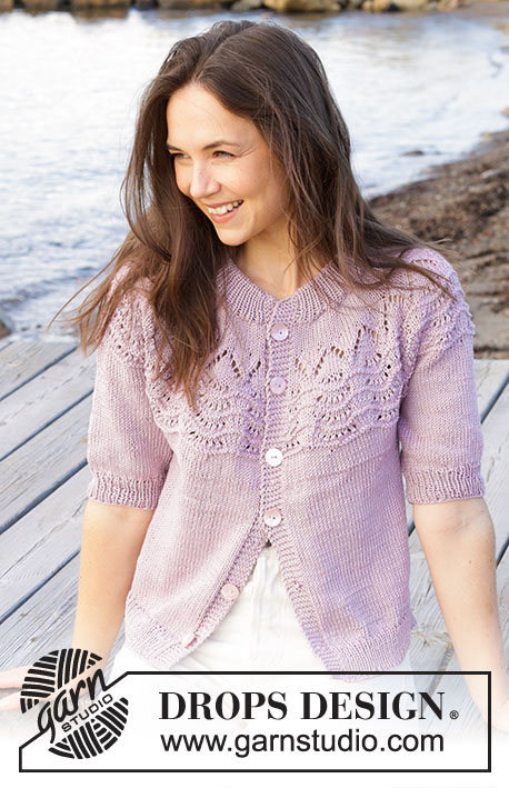 Hope Bay Cardigan / DROPS 241-31 - Knitted short-sleeved jacket in DROPS Muskat. The piece is worked top down with double neck and round yoke with wave pattern. Sizes S - XXXL.