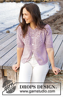 Hope Bay Cardigan / DROPS 241-31 - Knitted short-sleeved jacket in DROPS Muskat. The piece is worked top down with double neck and round yoke with wave pattern. Sizes S - XXXL.