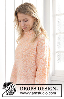 Peach Blossom Sweater / DROPS 241-33 - Gestrickter Pullover in DROPS Alpaca Bouclé und DROPS Kid-Silk. Die Arbeit wird von unten nach oben glatt rechts mit Seitenschlitzen gestrickt. Größe S - XXXL.