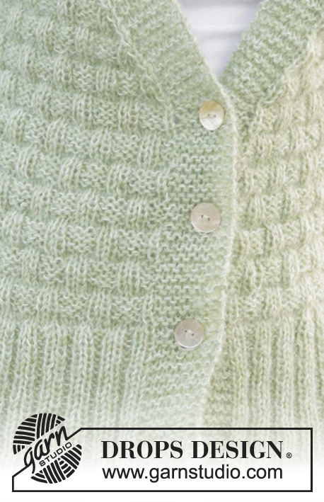 Scottish Thistle Cardigan / DROPS 241-5 - Knitted jacket in DROPS Alpaca and DROPS Kid-Silk. The piece is worked bottom up with relief-pattern and V-neck. Sizes XS - XXL.
