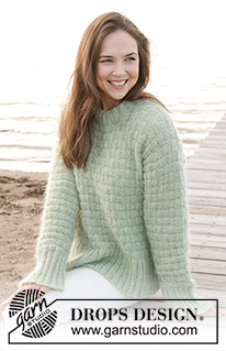 Scottish Thistle Sweater / DROPS 241-6 - Gebreide trui in DROPS Alpaca en DROPS Kid-Silk. Het werk wordt van onder naar boven gebreid met reliëfpatroon en ingenaaide mouwen. Maat XS – XXL.