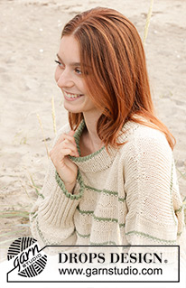 Promise of Spring / DROPS 241-7 - Knitted jumper in DROPS Belle or DROPS Merino Extra Fine. The piece is worked bottom up with stocking stitch, textured pattern, stripes and double neck. Sizes S - XXXL.