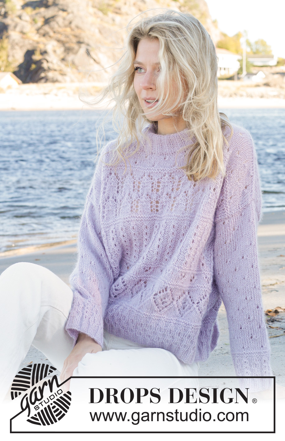 Fabled Harbour Sweater / DROPS 241-9 - Stickad tröja i DROPS Alpaca och DROPS Kid-Silk. Arbetet stickas nedifrån och upp med hålmönster. Storlek S - XXXL.