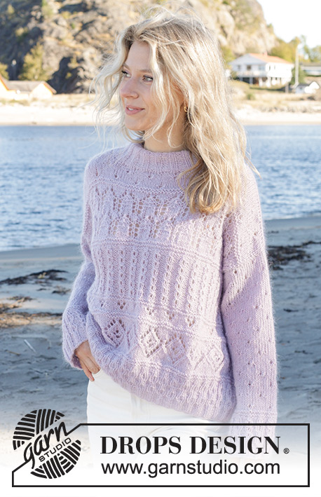 Fabled Harbour Sweater / DROPS 241-9 - Stickad tröja i DROPS Alpaca och DROPS Kid-Silk. Arbetet stickas nedifrån och upp med hålmönster. Storlek S - XXXL.