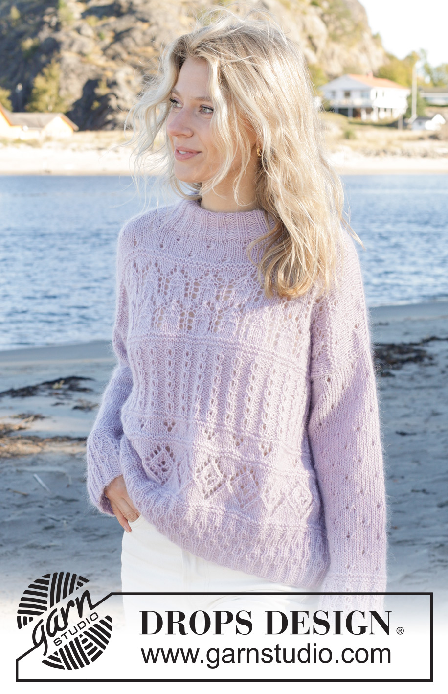 Fabled Harbour Sweater / DROPS 241-9 - Stickad tröja i DROPS Alpaca och DROPS Kid-Silk. Arbetet stickas nedifrån och upp med hålmönster. Storlek S - XXXL.