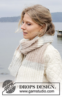 Cosima / DROPS 242-10 - Strikket skjerf i DROPS Melody. Arbeidet strikkes frem og tilbake i helpatent og striper.
