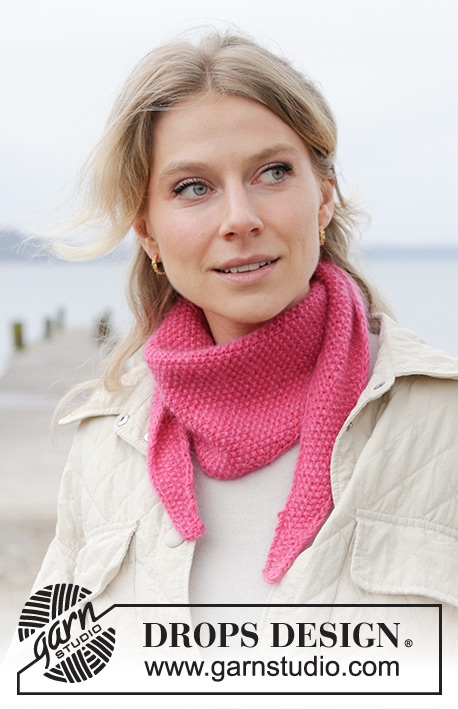 Pink-a-licious Shawl / DROPS 242-12 - Kötött kendő DROPS Baby Merino és DROPS Kid Silk fonalból. A darabot oldalirányban készítjük, rizsmintával.