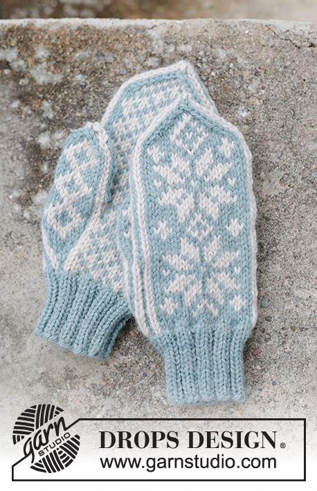 Snow Flake Mittens / DROPS 242-16 - Rukavice – palčáky s norským vzorem pletené z příze DROPS Nepal.