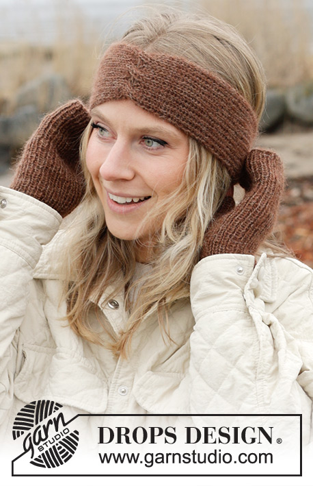 Autumn's Hush Headband / DROPS 242-18 - Strikket pandebånd i DROPS Alpaca og DROPS Kid-Silk. Arbejdet strikkes med rib og snoninger.