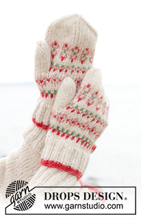 Something About Holly Mittens / DROPS 242-19 - Rukavice - palčáky s pestrobarevným norským vzorem pletené z příze DROPS Air.