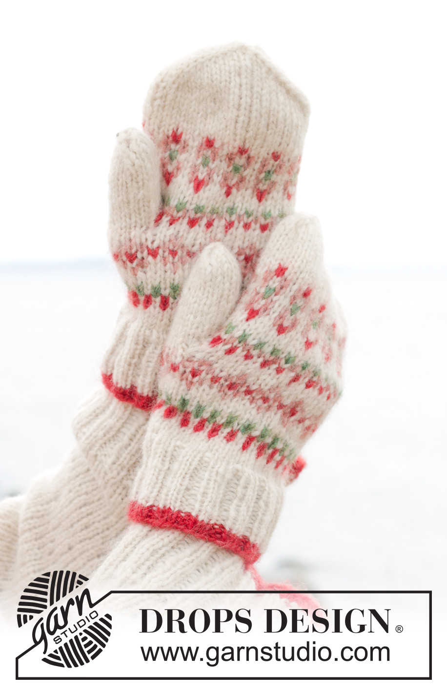 Something About Holly Mittens / DROPS 242-19 - Rukavice - palčáky s pestrobarevným norským vzorem pletené z příze DROPS Air.