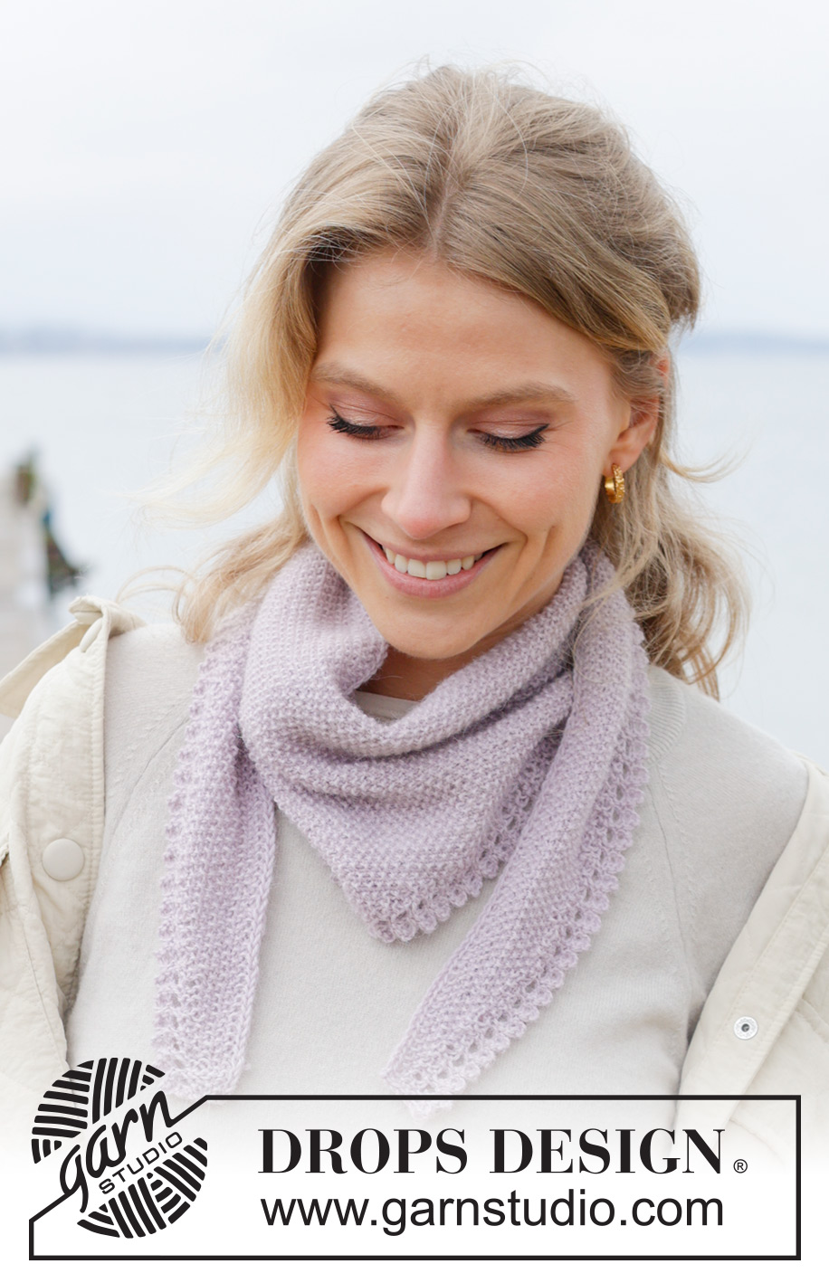 Notions of Spring / DROPS 242-2 - Knitted shawl in DROPS Alpaca. The piece is worked sideways, with moss stitch and picot edging.