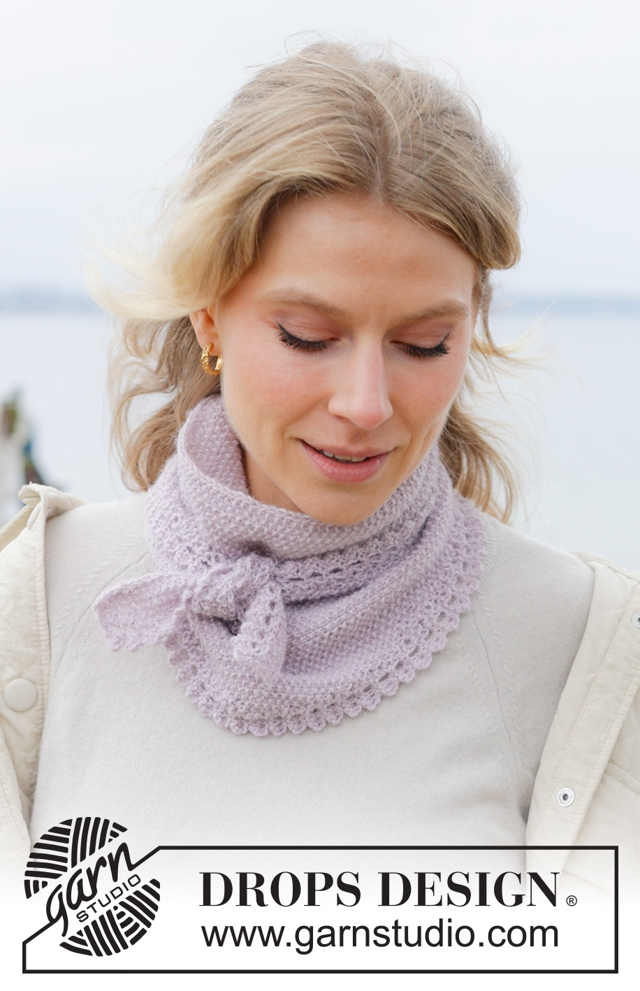 Notions of Spring / DROPS 242-2 - Knitted shawl in DROPS Alpaca. The piece is worked sideways, with moss stitch and picot edging.