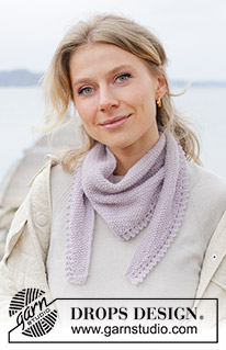 Notions of Spring / DROPS 242-2 - Knitted shawl in DROPS Alpaca. The piece is worked sideways, with moss stitch and picot edging.